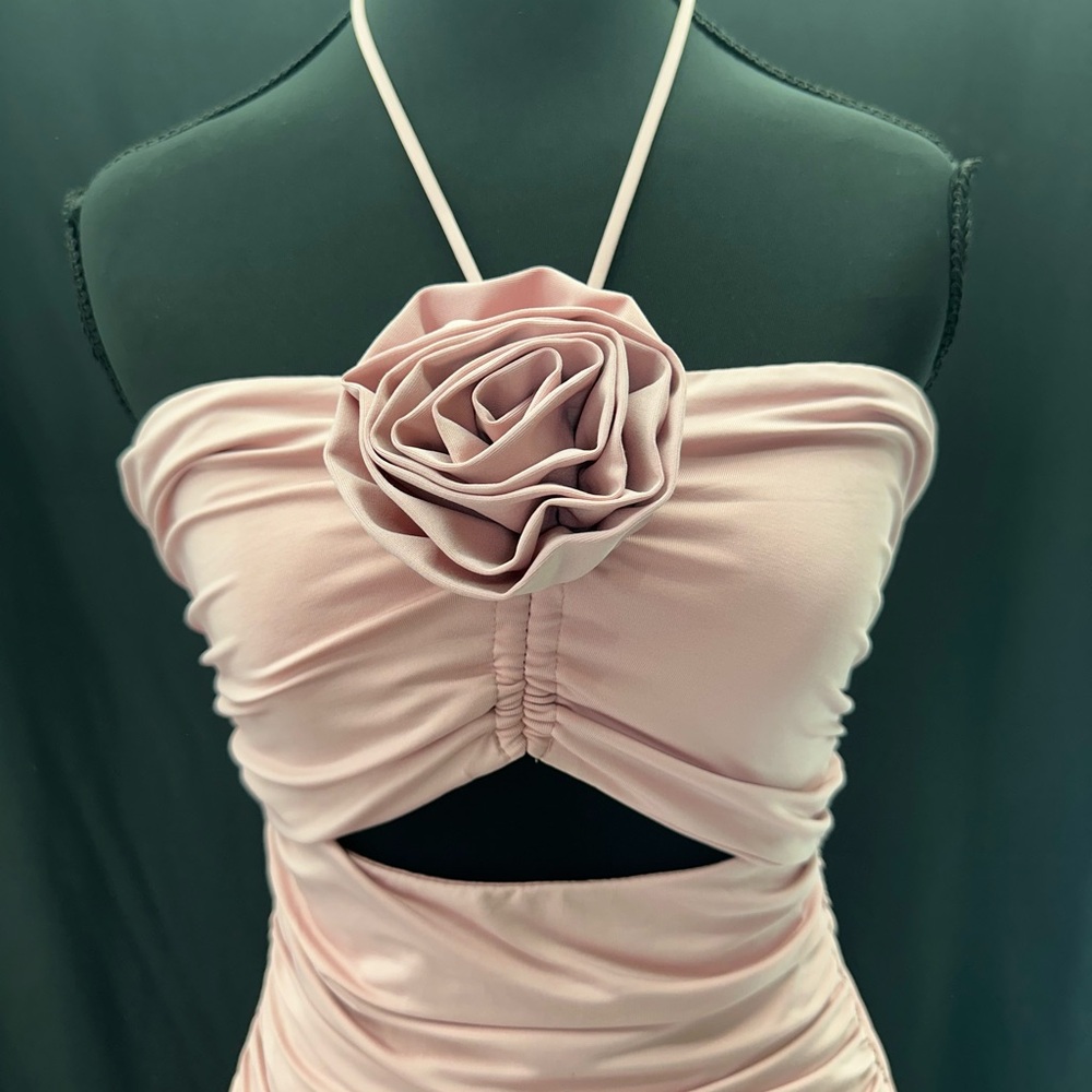 Cotton Candy Pink Ruched Halter Mini Dress S - Picture 2 of 5